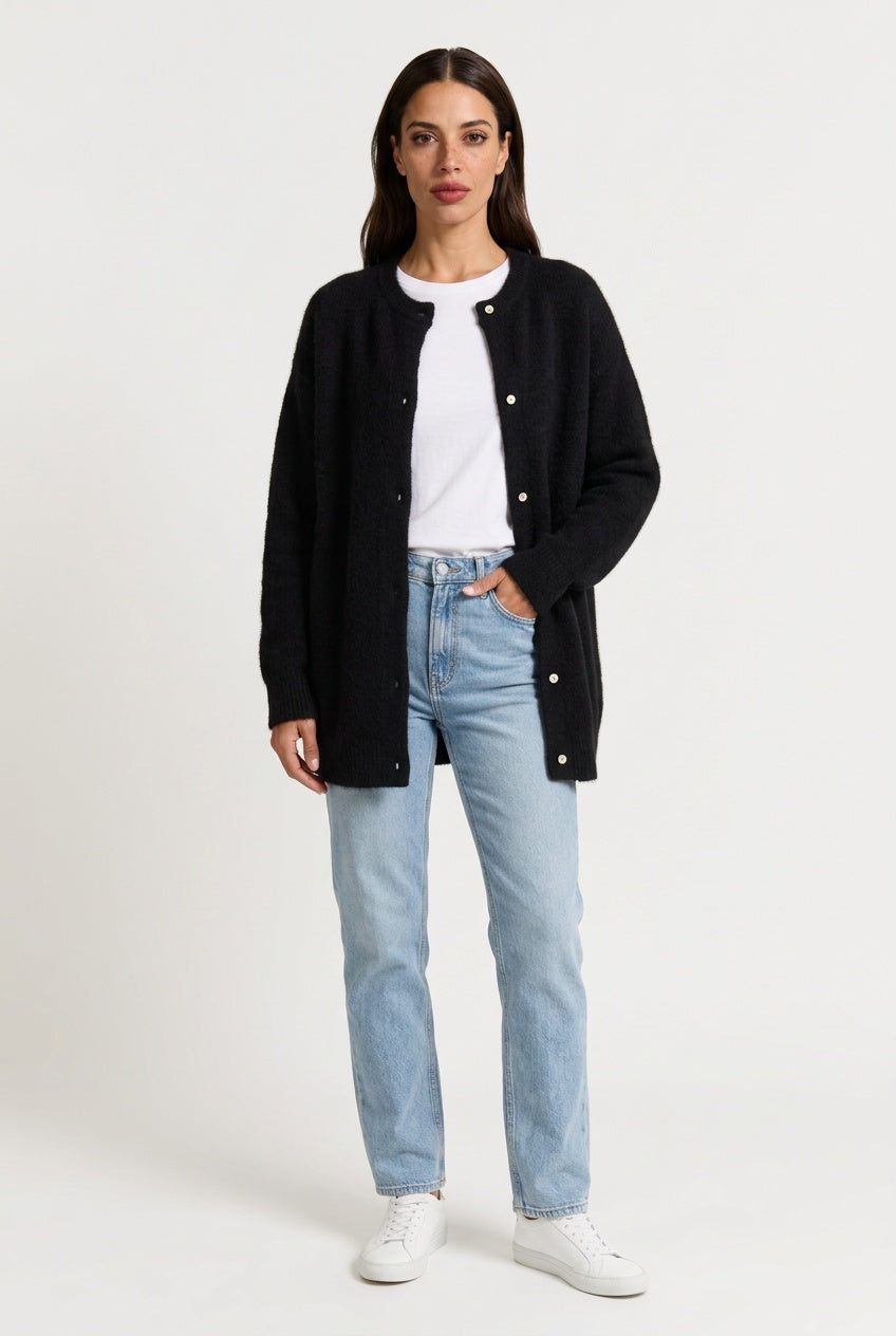 Women's Oversized Longline Cardigan | Snap Button Open Front