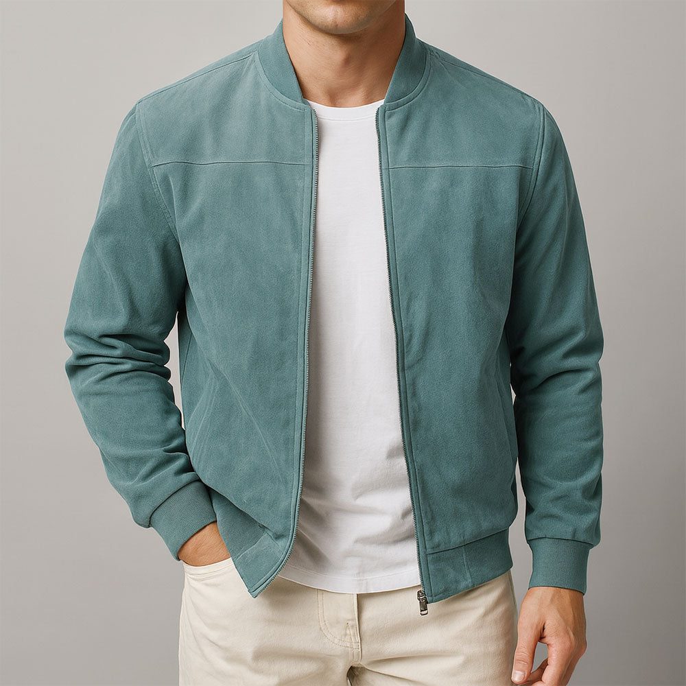 Zip-Up Faux Suede Bomber Jacket for Men