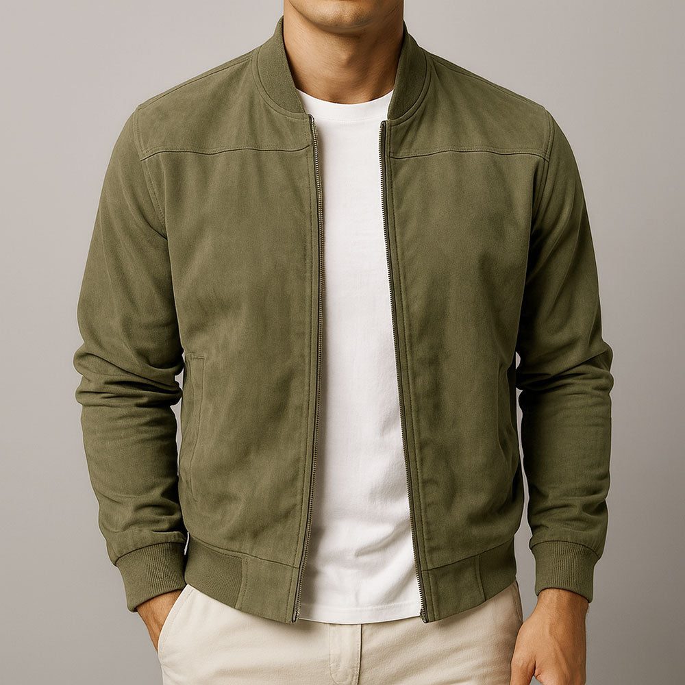 Zip-Up Faux Suede Bomber Jacket for Men
