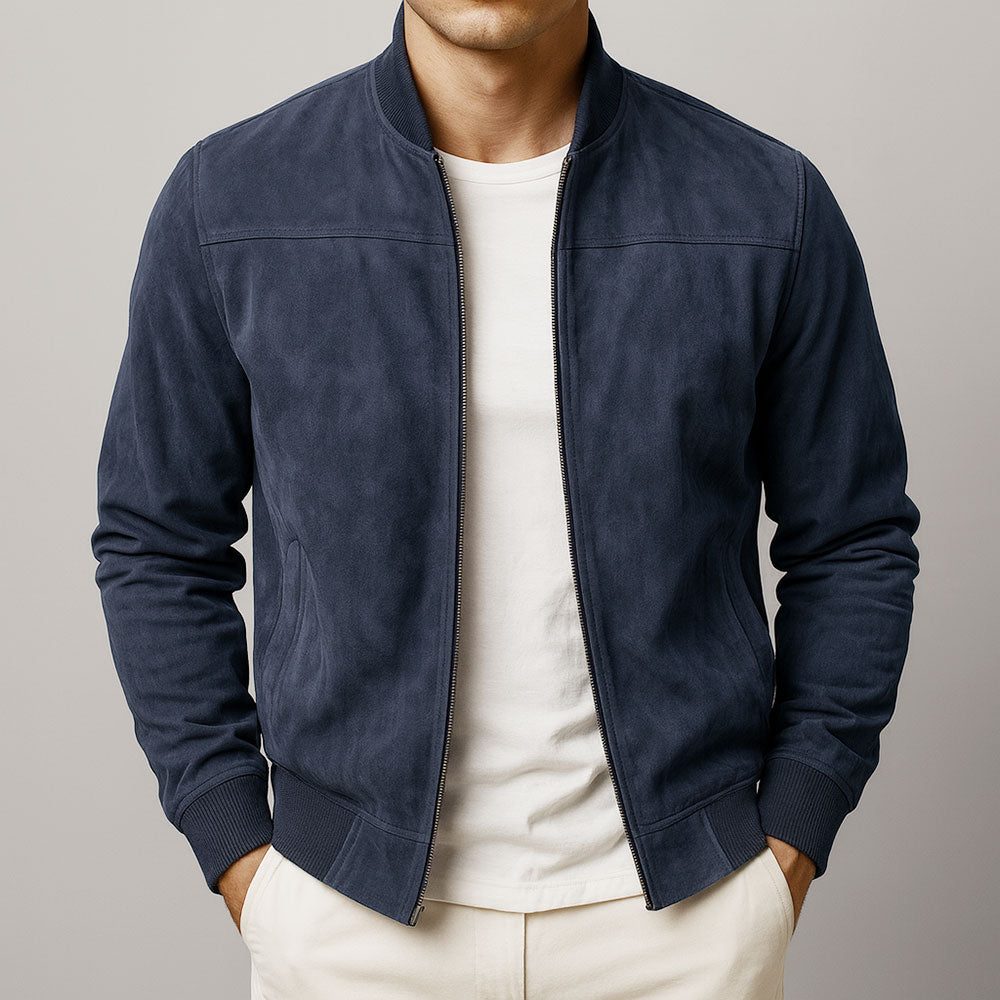 Zip-Up Faux Suede Bomber Jacket for Men