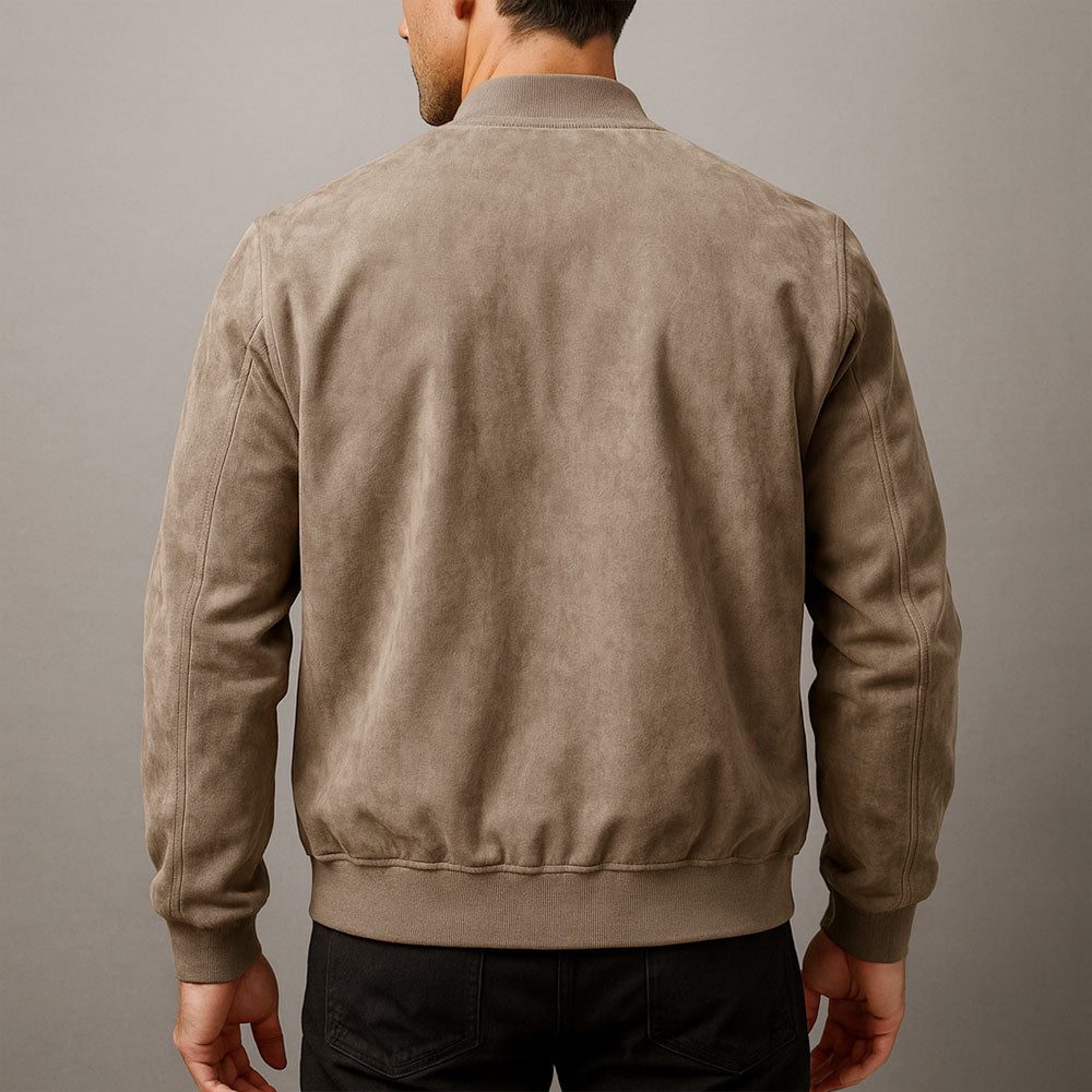 Zip-Up Faux Suede Bomber Jacket for Men
