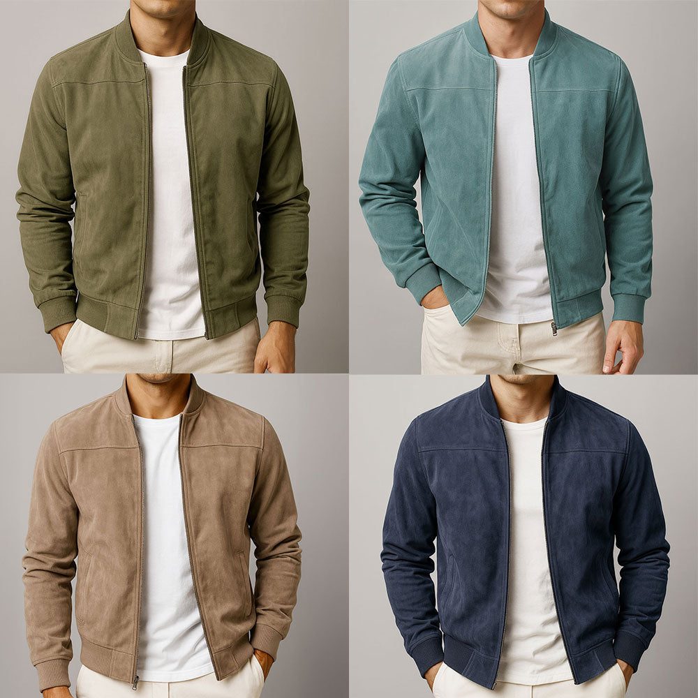 Zip-Up Faux Suede Bomber Jacket for Men