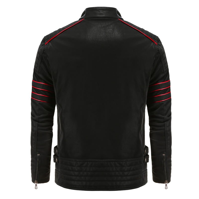 Zip-Up Leather Moto Jacket for Men