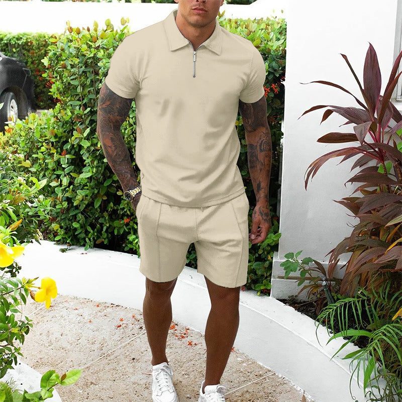 Zip-Up Polo and Shorts Set for Men