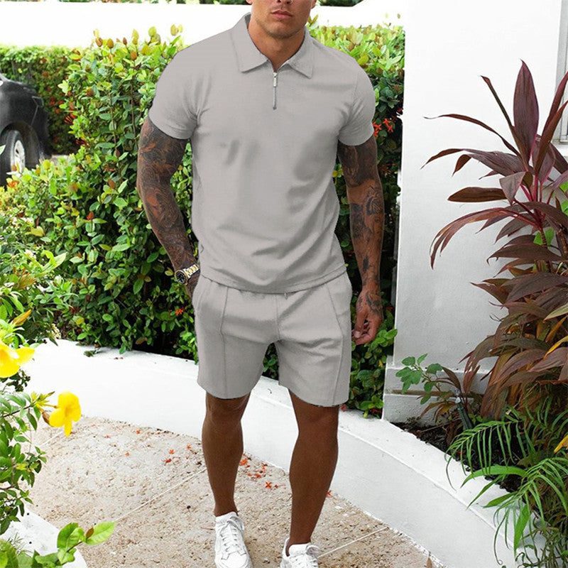 Zip-Up Polo and Shorts Set for Men