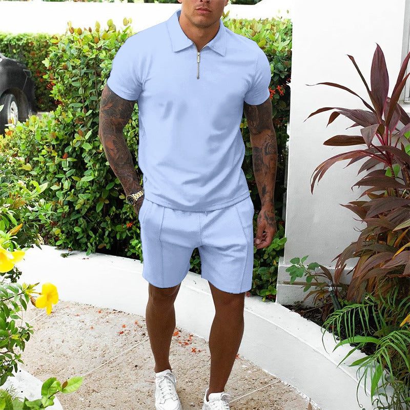Zip-Up Polo and Shorts Set for Men