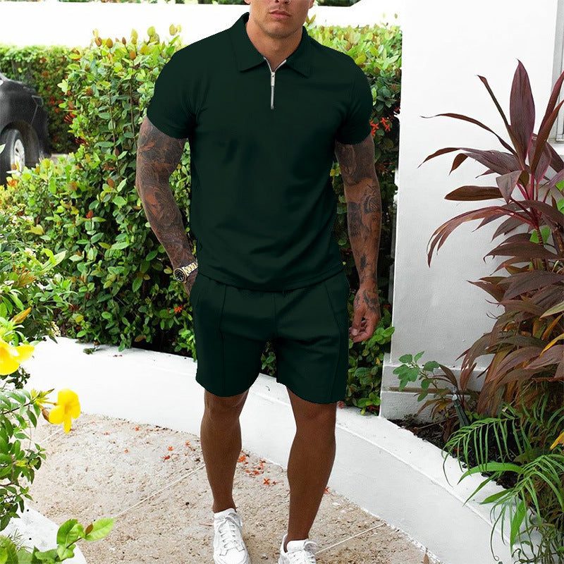Zip-Up Polo and Shorts Set for Men