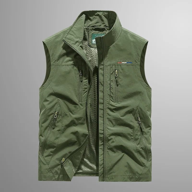 Zip-Up Stand Collar Cargo Vest for Men