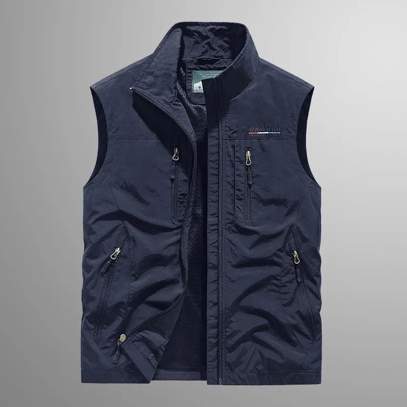 Zip-Up Stand Collar Cargo Vest for Men