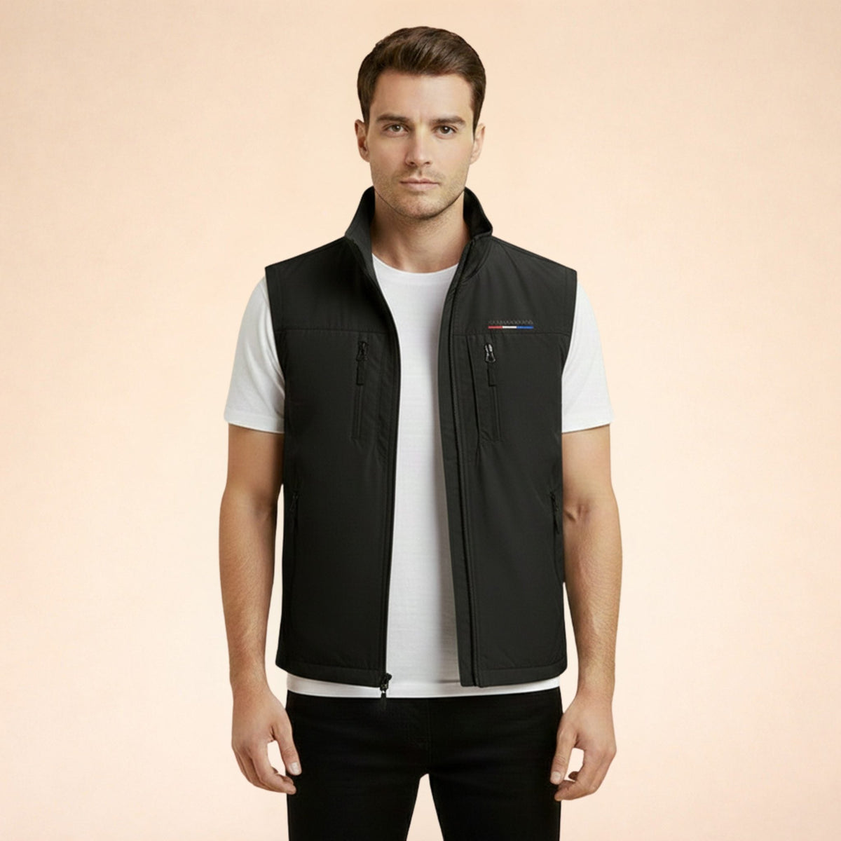Zip-Up Stand Collar Cargo Vest for Men