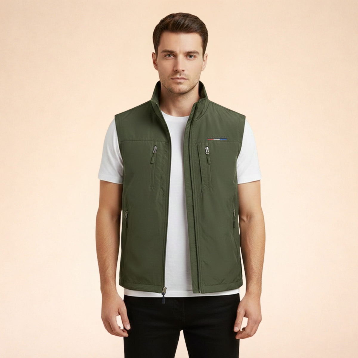 Zip-Up Stand Collar Cargo Vest for Men