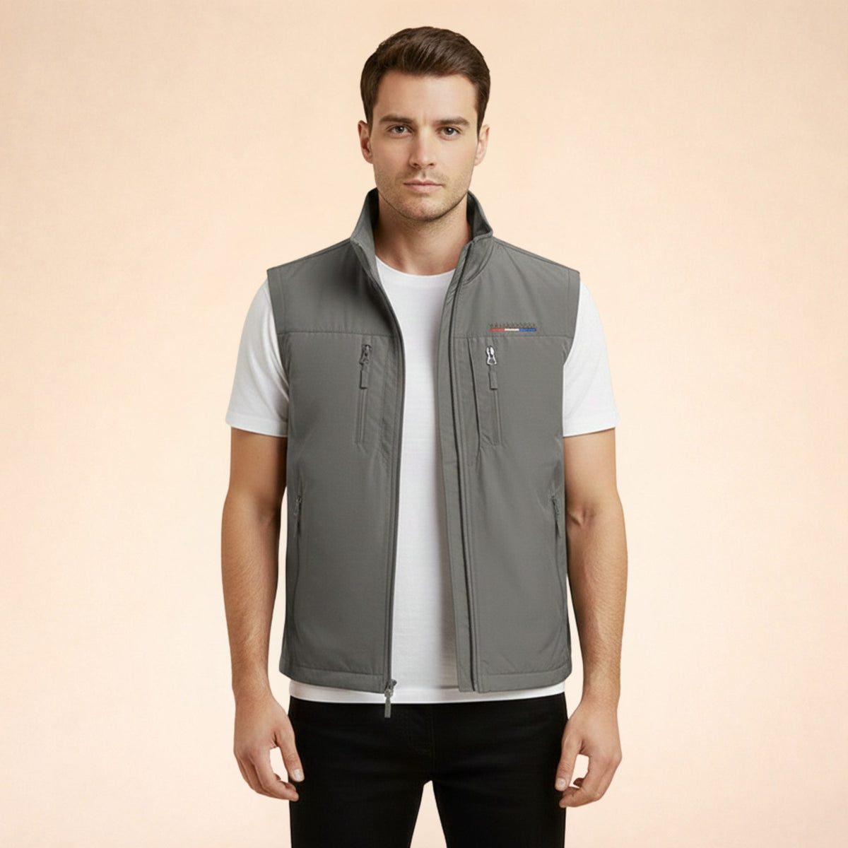 Zip-Up Stand Collar Cargo Vest for Men