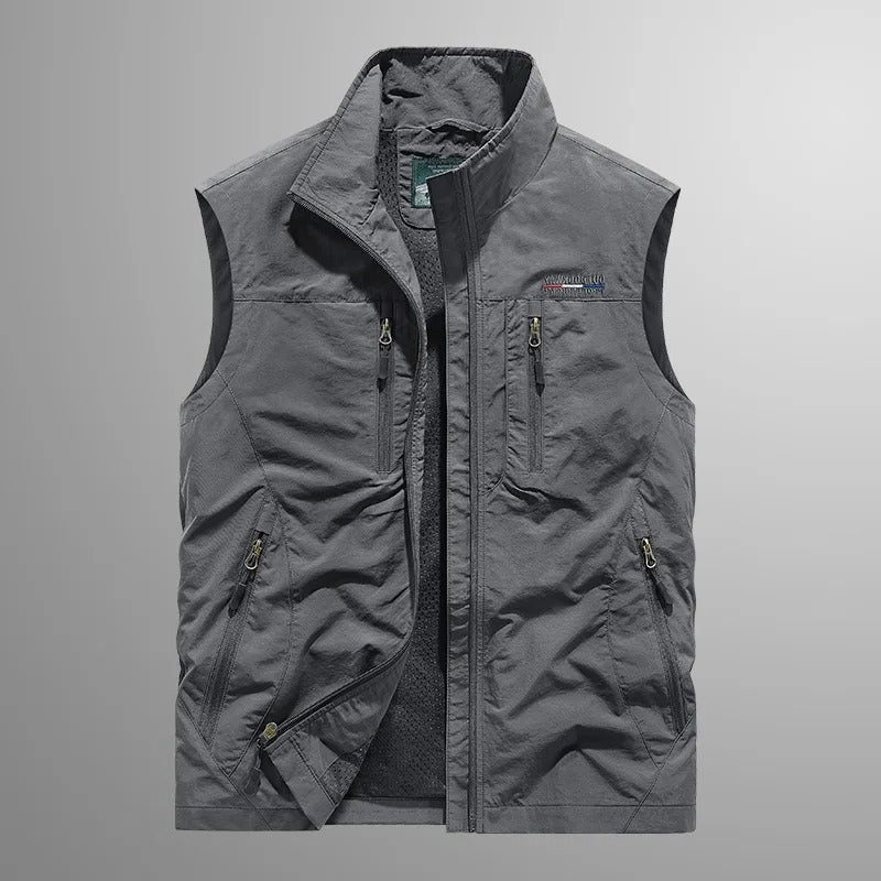 Zip-Up Stand Collar Cargo Vest for Men