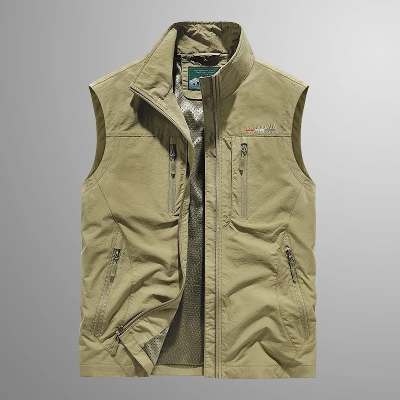 Zip-Up Stand Collar Cargo Vest for Men