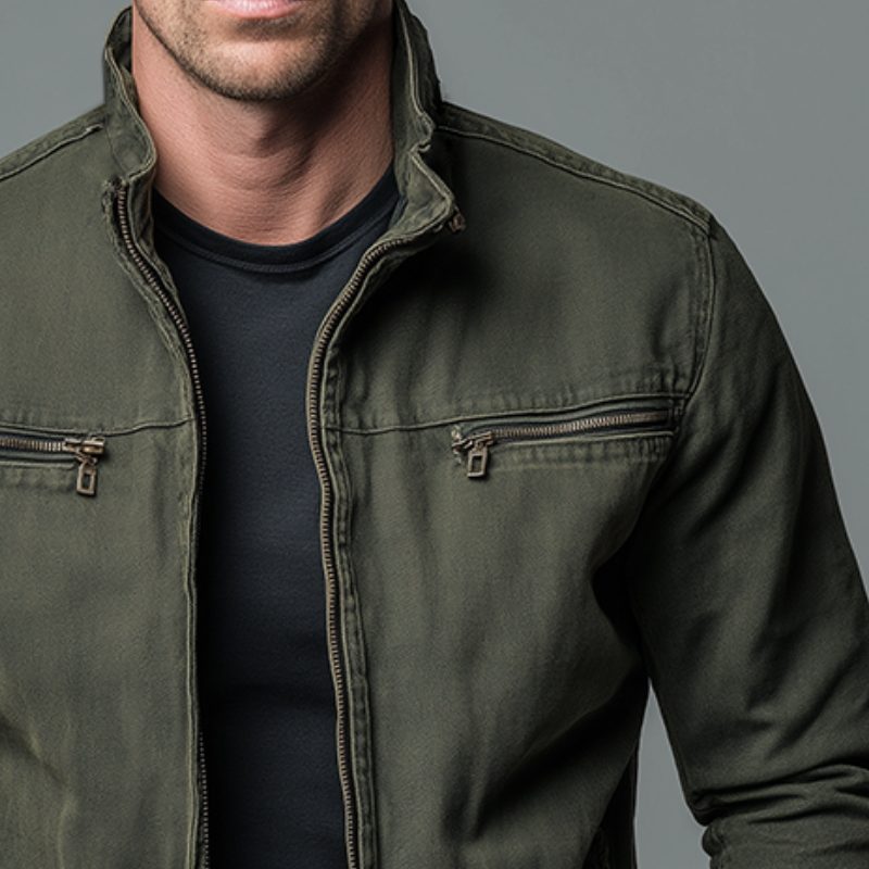 Zip-Up Stand Collar Cotton Jacket for Men