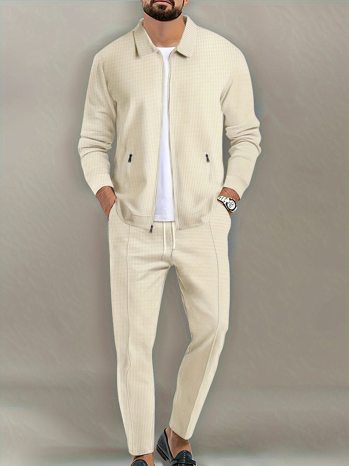 Zip-Up Textured Jogger Set for Men