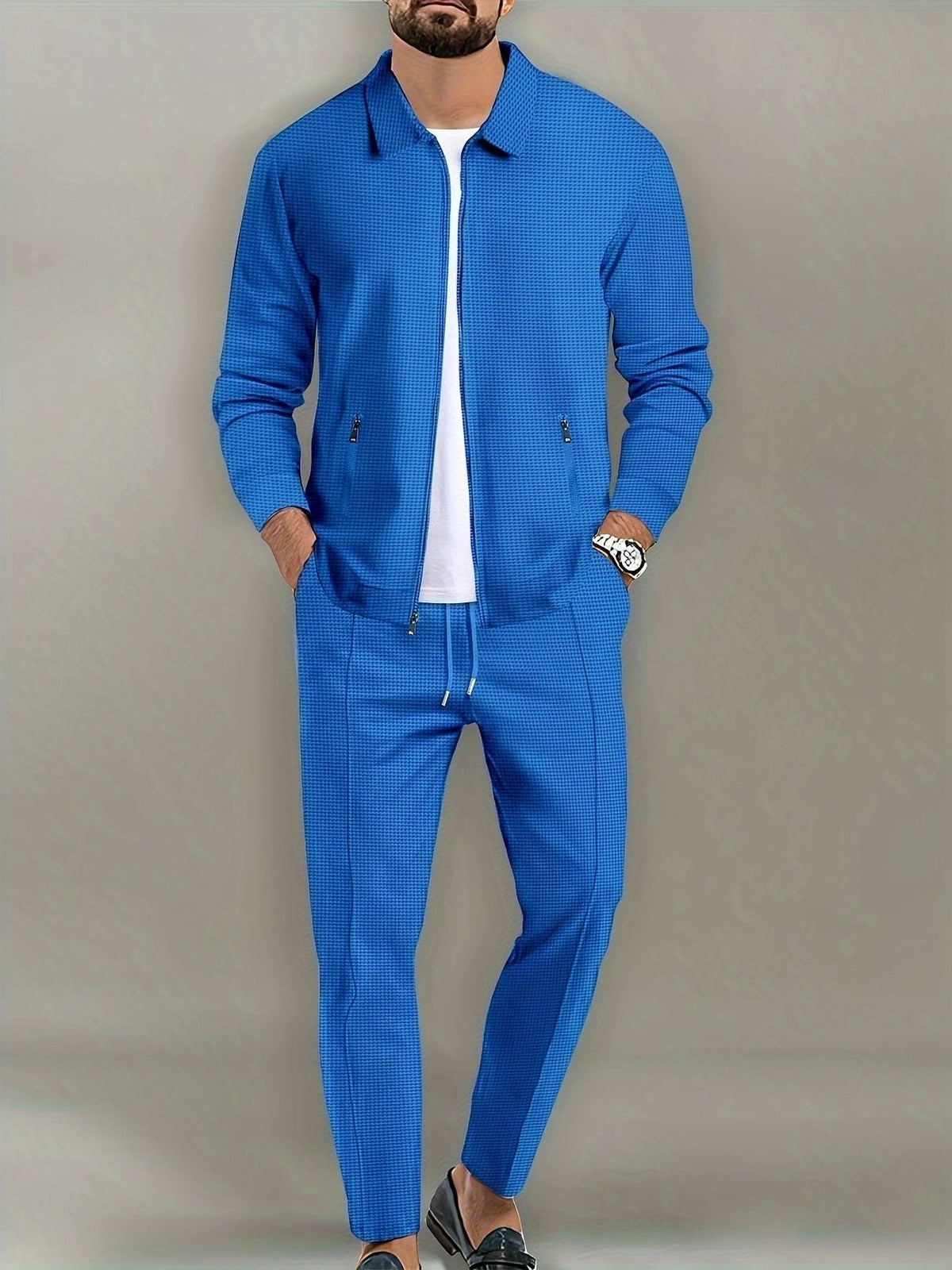 Zip-Up Textured Jogger Set for Men
