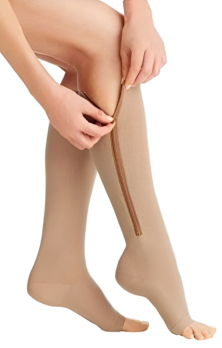 Zipper Compression Socks for Pregnancy with Graduated and Swollen Ankles Relief Knee High Open Toe