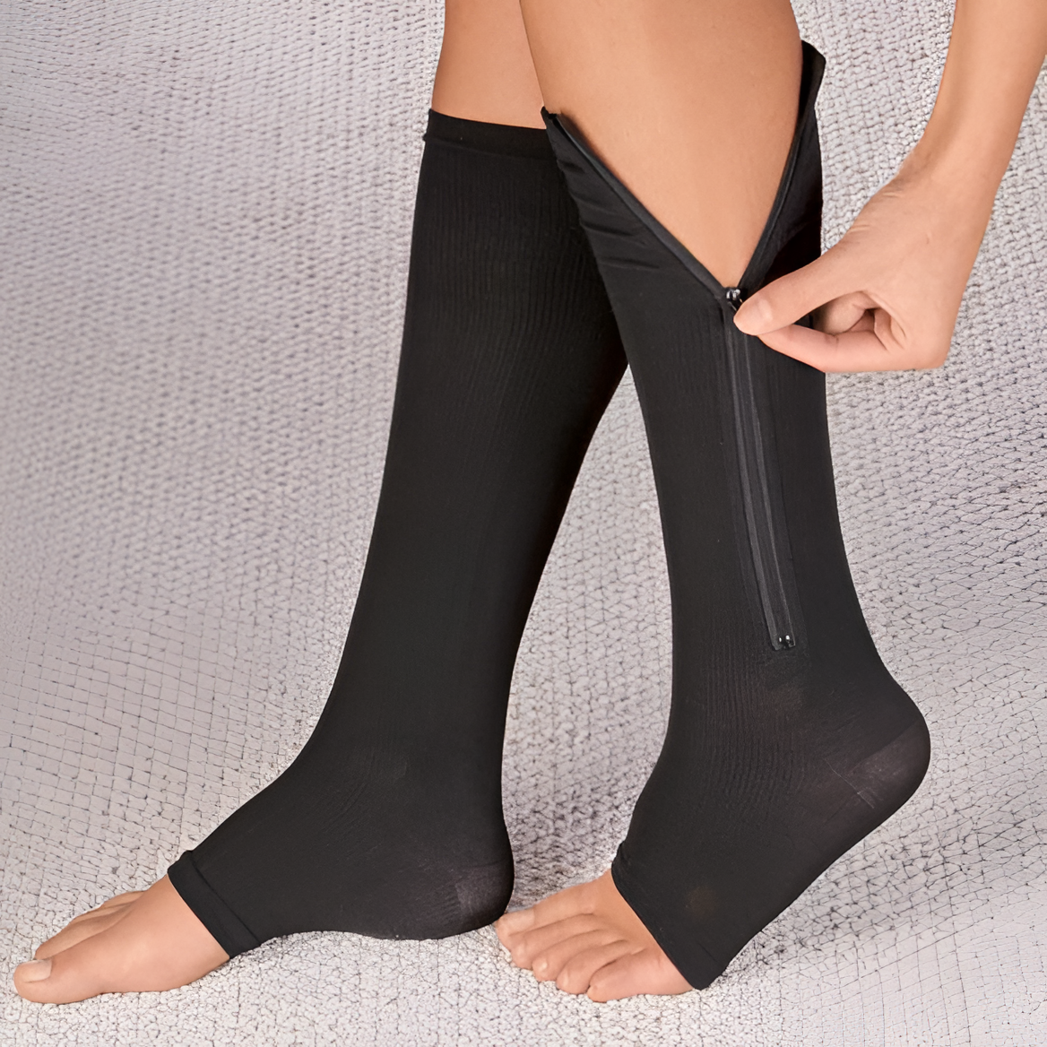 Zipper Compression Socks for Pregnancy with Graduated and Swollen Ankles Relief Knee High Open Toe