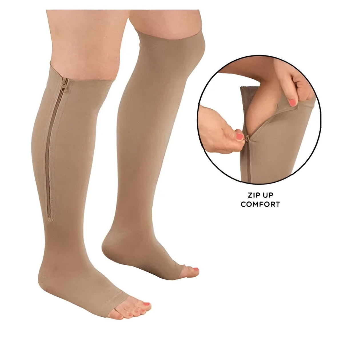 Zipper Compression Socks for Pregnancy with Graduated and Swollen Ankles Relief Knee High Open Toe