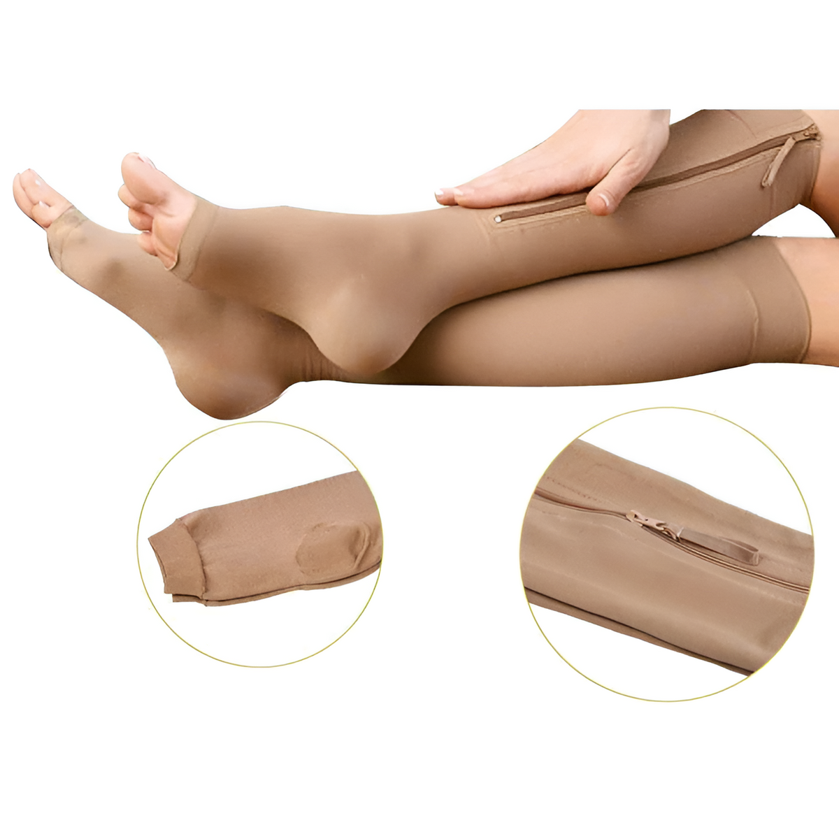 Zipper Compression Socks for Pregnancy with Graduated and Swollen Ankles Relief Knee High Open Toe