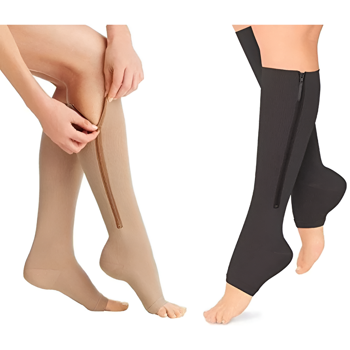 Zipper Compression Socks for Pregnancy with Graduated and Swollen Ankles Relief Knee High Open Toe