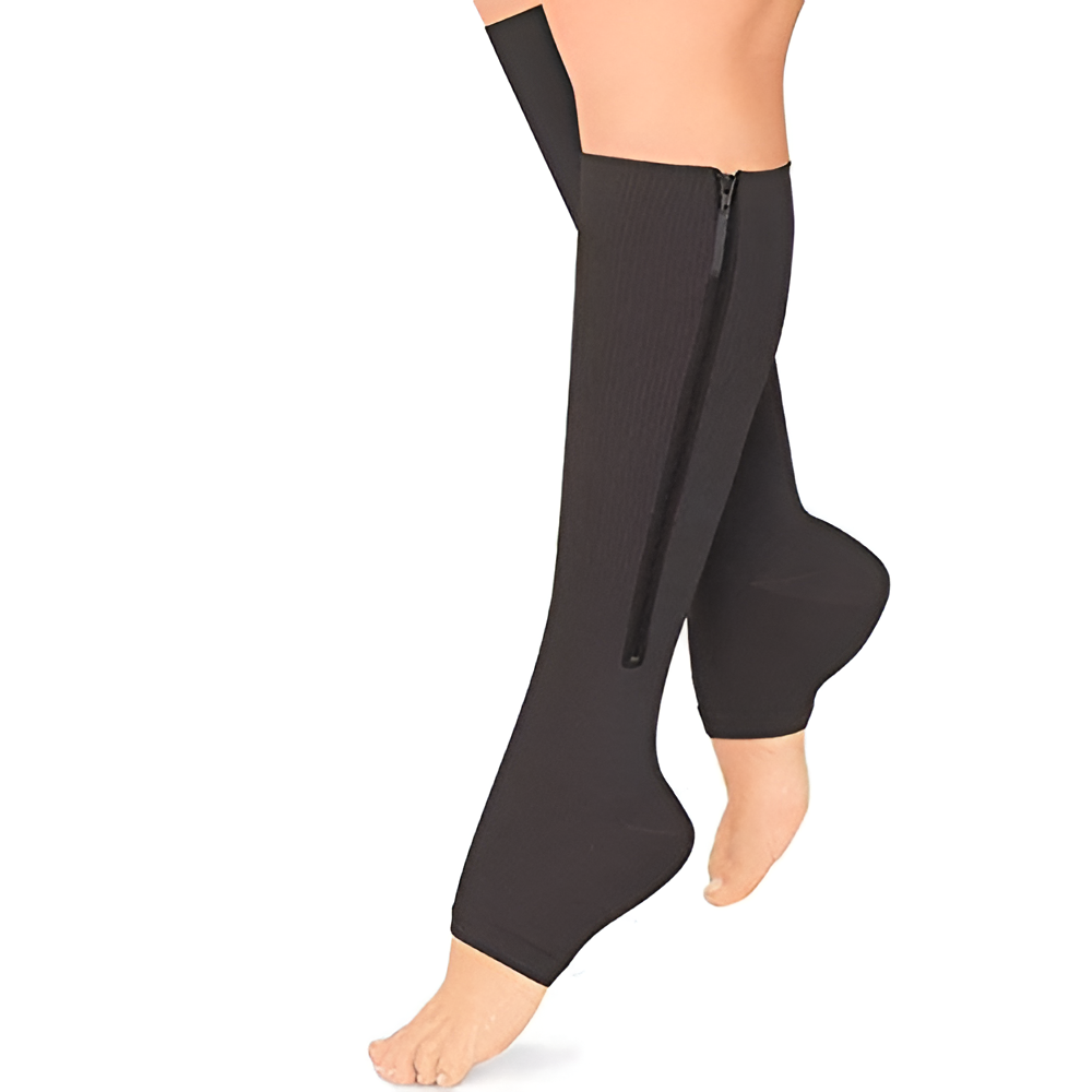 Zipper Compression Socks for Pregnancy with Graduated and Swollen Ankles Relief Knee High Open Toe