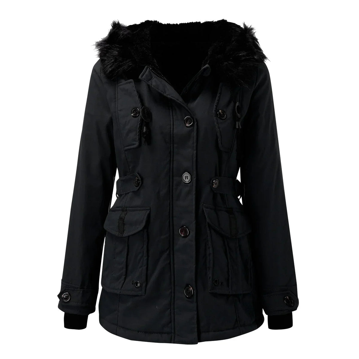 Zoey - Women's Hooded Parka with Faux-Fur Trim and Drawstring Waist