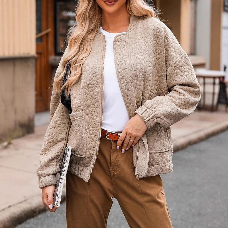 Calla | Textured Floral Lightweight Fall Bomber Jacket